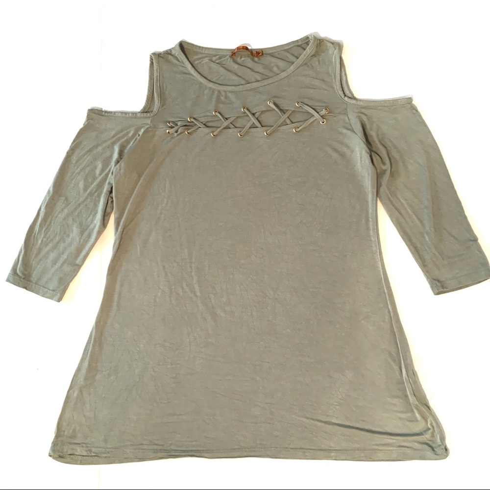 Belldini Cold Shoulder 3/4 Length Sleeve Top
